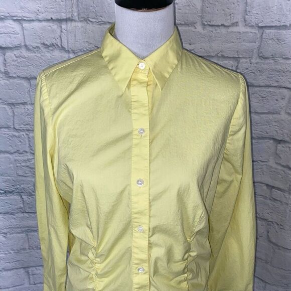 The limited women L cotton blend button down collar blouse yellow - Picture 3 of 11